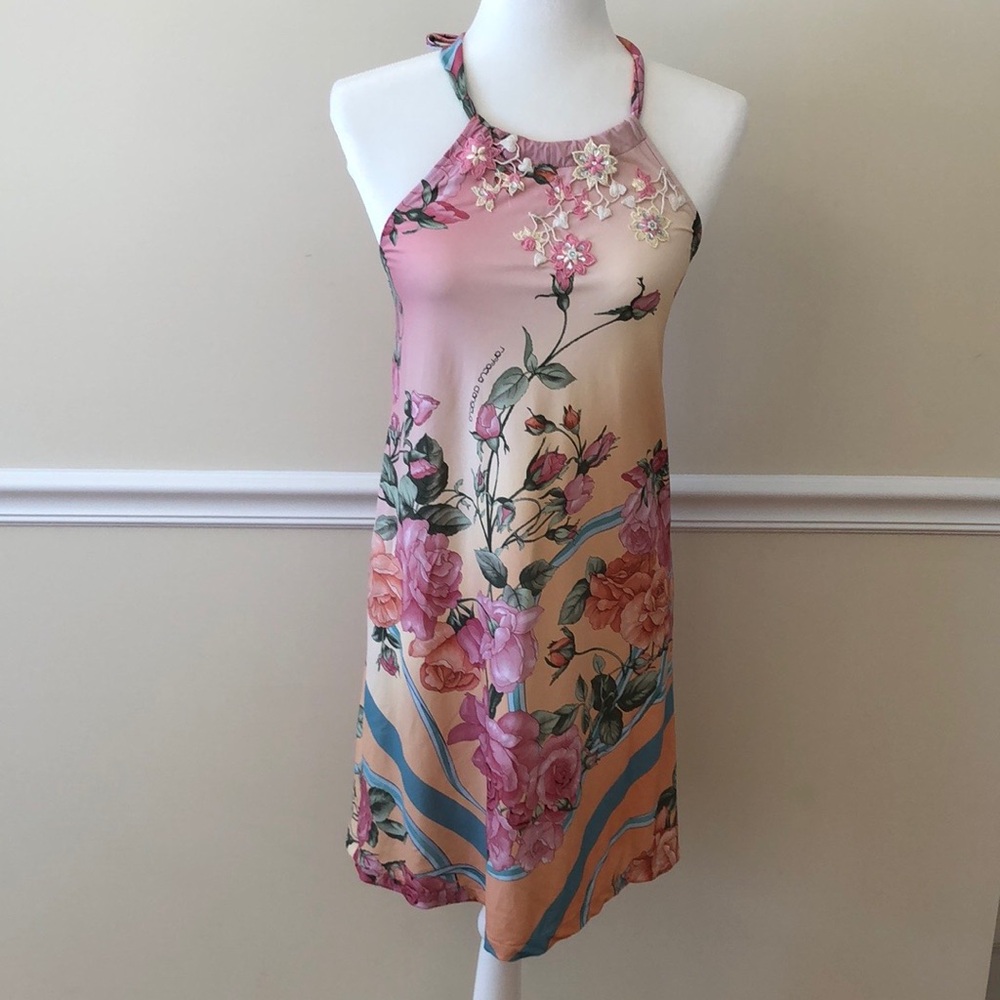 Raffaela D’Angelo Pink Floral Sundress Swim Beach Cover Size Medium EUC
